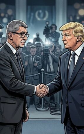 Náhledový obrázek k článku, který se zaobírá tématem podání ruky mezi Donaldem Trumpem a Andrejem Babišem na Summitu NATO 2026.