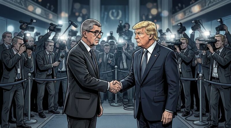 Náhledový obrázek k článku, který se zaobírá tématem podání ruky mezi Donaldem Trumpem a Andrejem Babišem na Summitu NATO 2026.