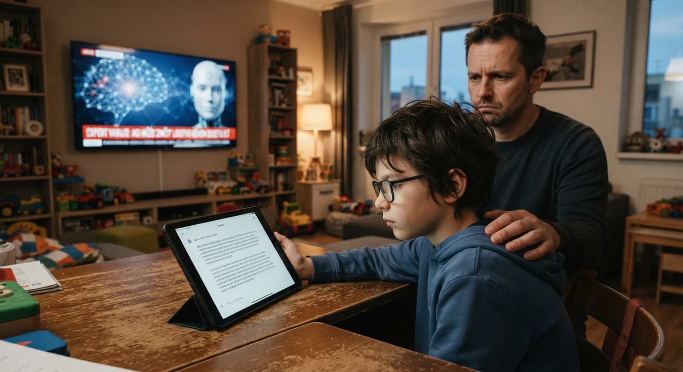 Náhledový obrázek o tom, jak ai apokalypsa přijde za desítky let, ale mozky děti otupujeme už dnes.